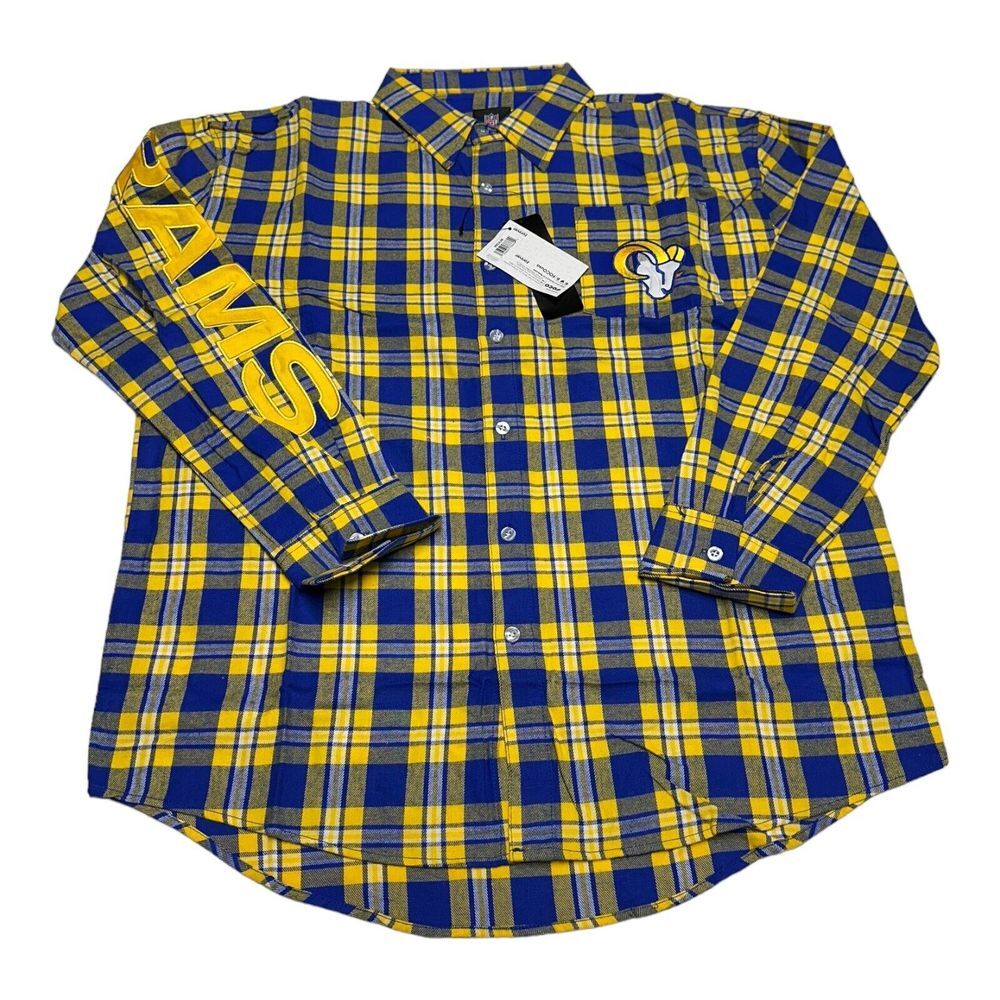 NWT Men's FOCO Los Angeles Rams NFL Long Sleeve Plaid Flannel Shirt Size M